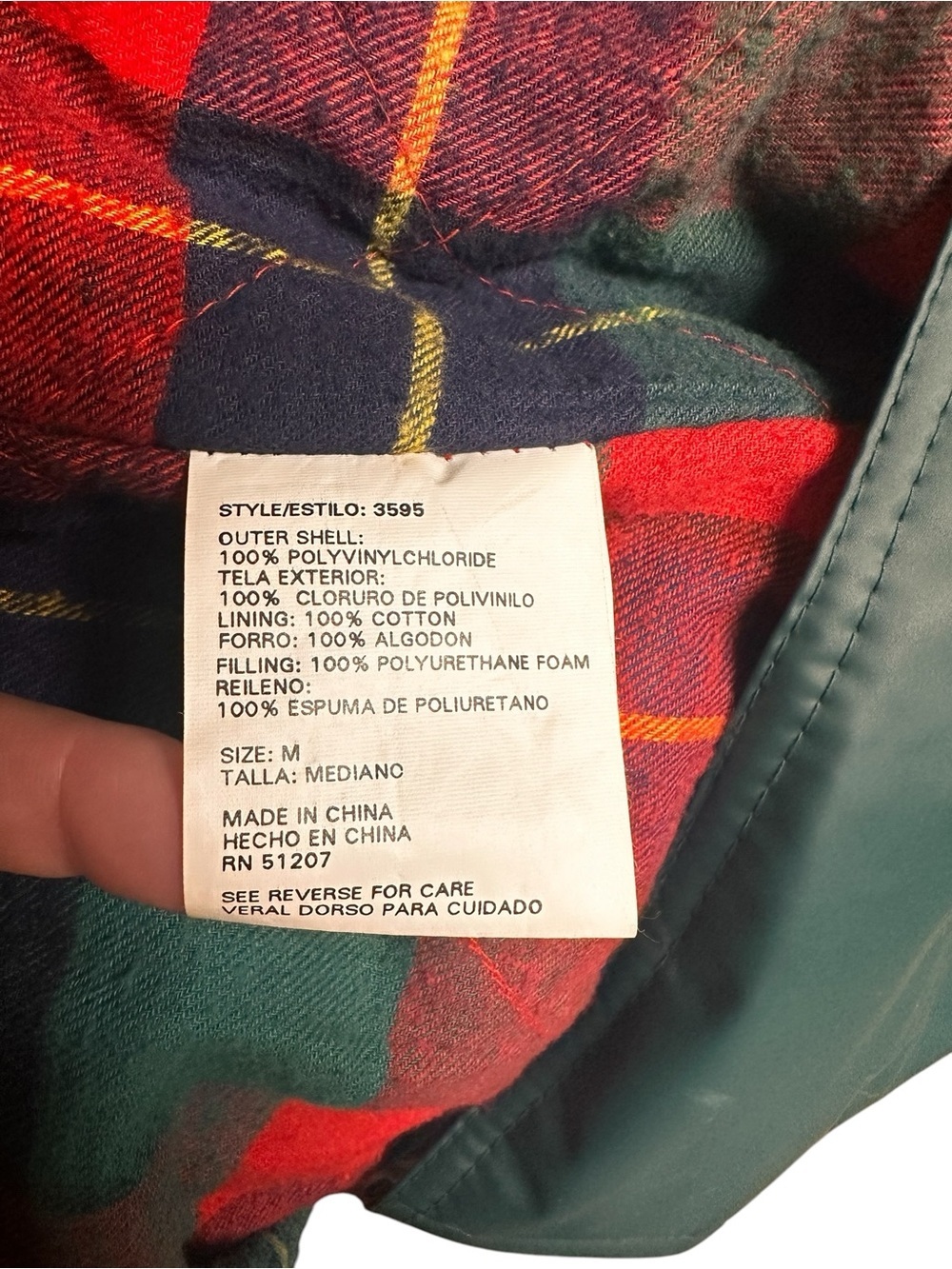 Vintage Misty Harbor Green Plaid Women’s Size M Flannel Lined Rain Coat - Picture 8 of 12
